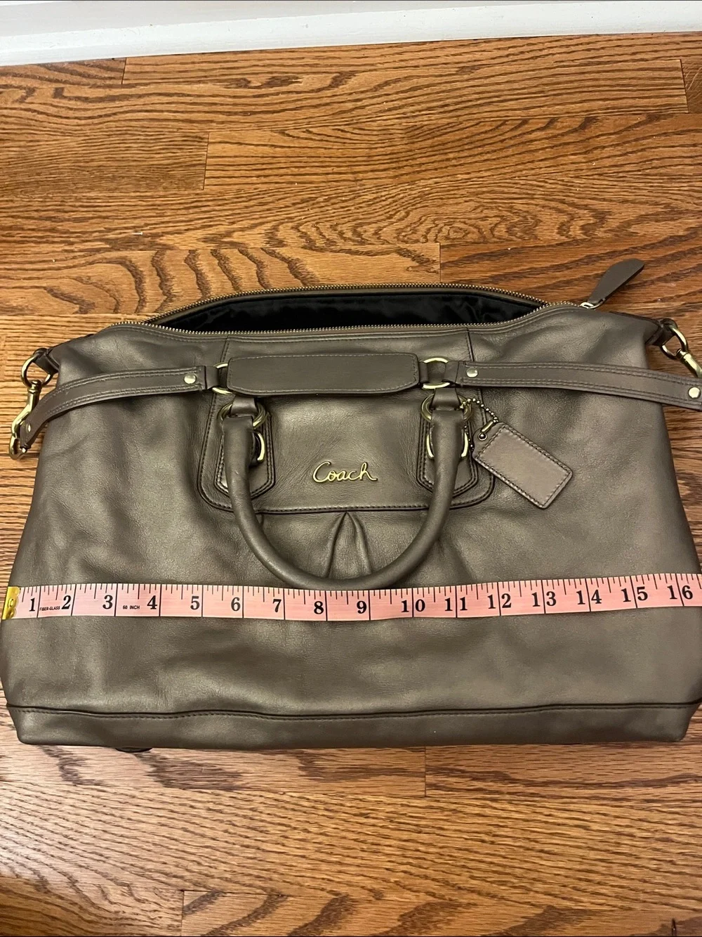 Coach ASHLEY Leather Satchel Handbag Metallic Bronze/Gunmetal no F15447